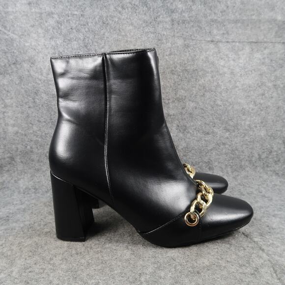 Brash Shoes Womens 9 Ankle Boots Block Heel Black Booties Chain Square Toe Zip - Picture 1 of 11